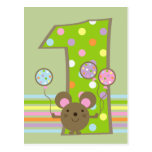 Balloon Mouse Green 1st Birthday Postcard