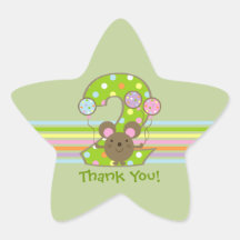 Balloon Mouse Green 2nd Birthday Star Stickers