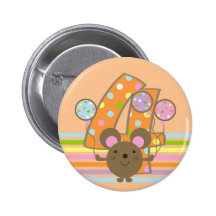 Balloon Mouse Orange 4th Birthday Button