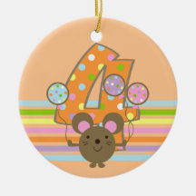 Balloon Mouse Orange 4th Birthday Round Ornament