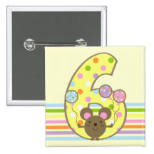 Balloon Mouse Yellow 6th Birthday Button