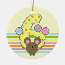 Balloon Mouse Yellow 6th Birthday Round Ornament