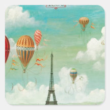 Ballooning Over Paris Square Stickers