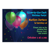 Balloons Glow in the Dark Party Invitations