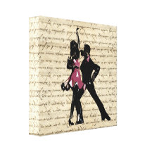 Ballroom dancers on vintage paper canvas print