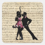 Ballroom dancers on vintage paper square sticker