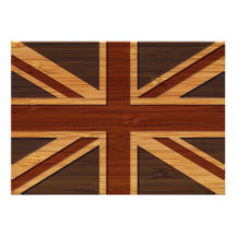 Bamboo Look & Engraved Vintage UK Flag Union Jack Cards