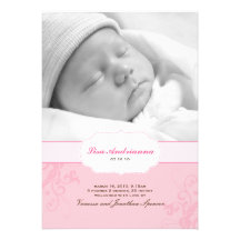 Banded Swirls Birth Announcement in Pink