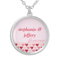 Bands of hearts red pink couple names forever love necklaces