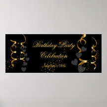 Banner Birthday Party Celebration Black Gold Posters