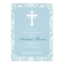 Baptism - Blue Damask Custom Announcements
