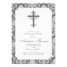 Baptism - Brown Damask Invitations