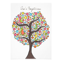 Baptism Christening Bird Tree Custom Invitation