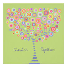 Baptism Circle Tree Retro Personalised Invitation