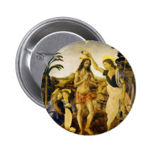 Baptism of Christ by Da Vinci and Verrocchio Pinback Button
