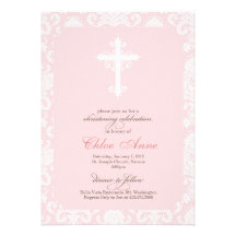 Baptism - Pink Damask Announcement