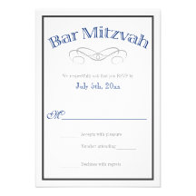Bar Mitzvah Navy Blue & Grey RSVP reply cards Custom Invite
