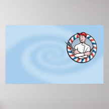 Barber Comb and Scissors Cartoon Print
