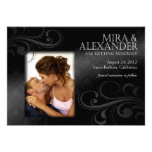 Barbizon Damask Scroll - charcoal|grey Wedding Personalized Announcement