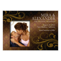 Barbizon Damask Scroll - copper|gold Wedding Announcements