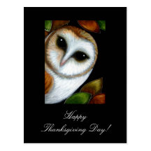 Barn Owl Thanksgiving  Postcard