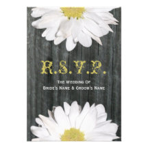 Barnwood and Daisy Wedding Small RSVP Invites
