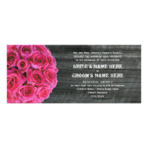 Barnwood and Hot Pink Roses Wedding Invitation
