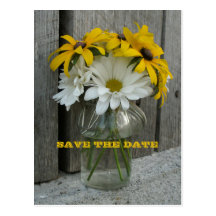 Barnwood, Daisies, Black Eyed Susans Save The Date Post Cards