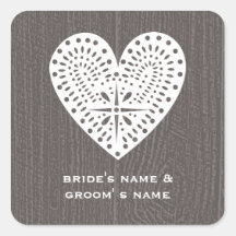 Barnwood Inspired Lace Heart Wedding Sticker