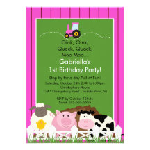 Barnyard Animal Fun Birthday Party Pink Girls Personalised Invites