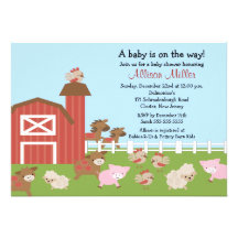 Barnyard Animals Baby Girl Shower Invitation