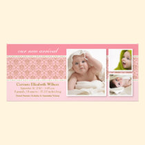 Baroque 3-Photo Birth Announcement (pink) invitations