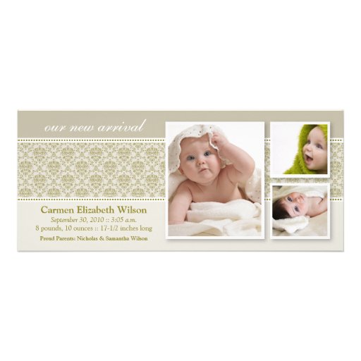 Baroque 3-Photo Birth Announcement (taupe)