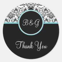 Baroque Elegance Thank You Sticker-Aqua