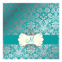 Baroque faux foil lace/teal Invitations