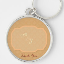 Baroque Orange Damask Thank You Keychain Template