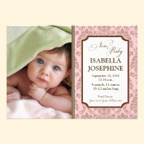 Baroque Pattern Baby Birth Announcement (pink) invitations