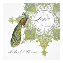 Baroque Peacock Bridal Shower Invite - Aqua Blue