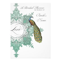 Baroque Peacock Bridal Shower Invite - Blue Green