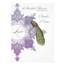 Baroque Peacock Bridal Shower Invite - Purple