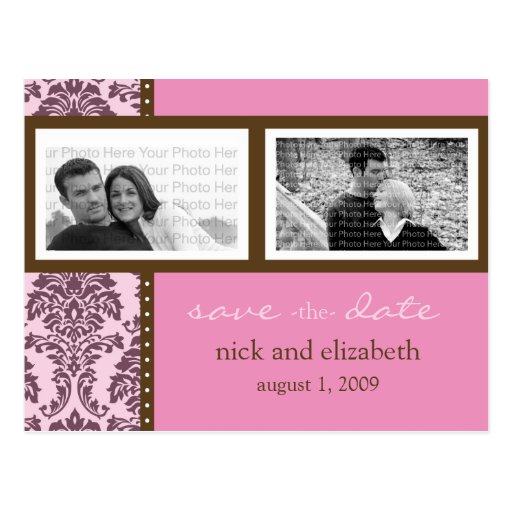 Baroque Pink Chocolate Two-Photo Save the Date Postcard