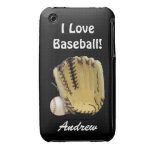 Baseball and Mitt-I Love Baseball-Personalise Name iPhone 3 Cases
