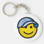 Baseball Cap Smilie - Blue Keychain