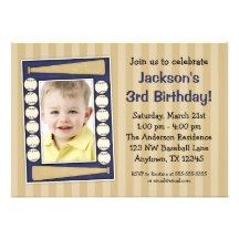 Baseball Photo Birthday Party Blue Personalised Invitation