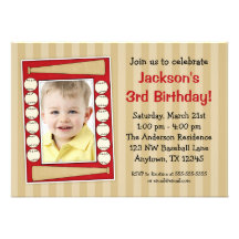 Baseball Photo Birthday Party Red Announcements