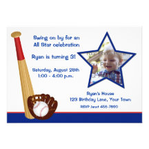 Baseball Theme Birthday Photo Invitation