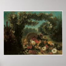 Basket of Flowers in a Park, 1848 Poster