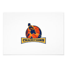 Basketball Player Dribbling Ball Champions Retro Announcement
