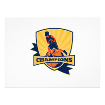 Basketball Player Dribbling Ball Retro Invite
