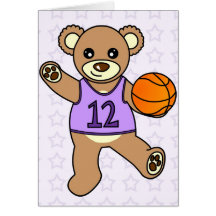 Basketball Teddy Bear Girl - Purple Greeting Cards